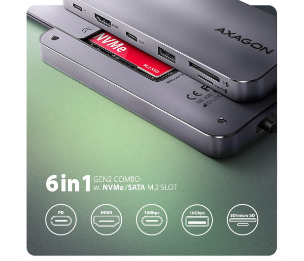 Axagon HUB HMC-6GM2 USB 6 in1 10Gbps hub - 1185574 - zdjęcie 7